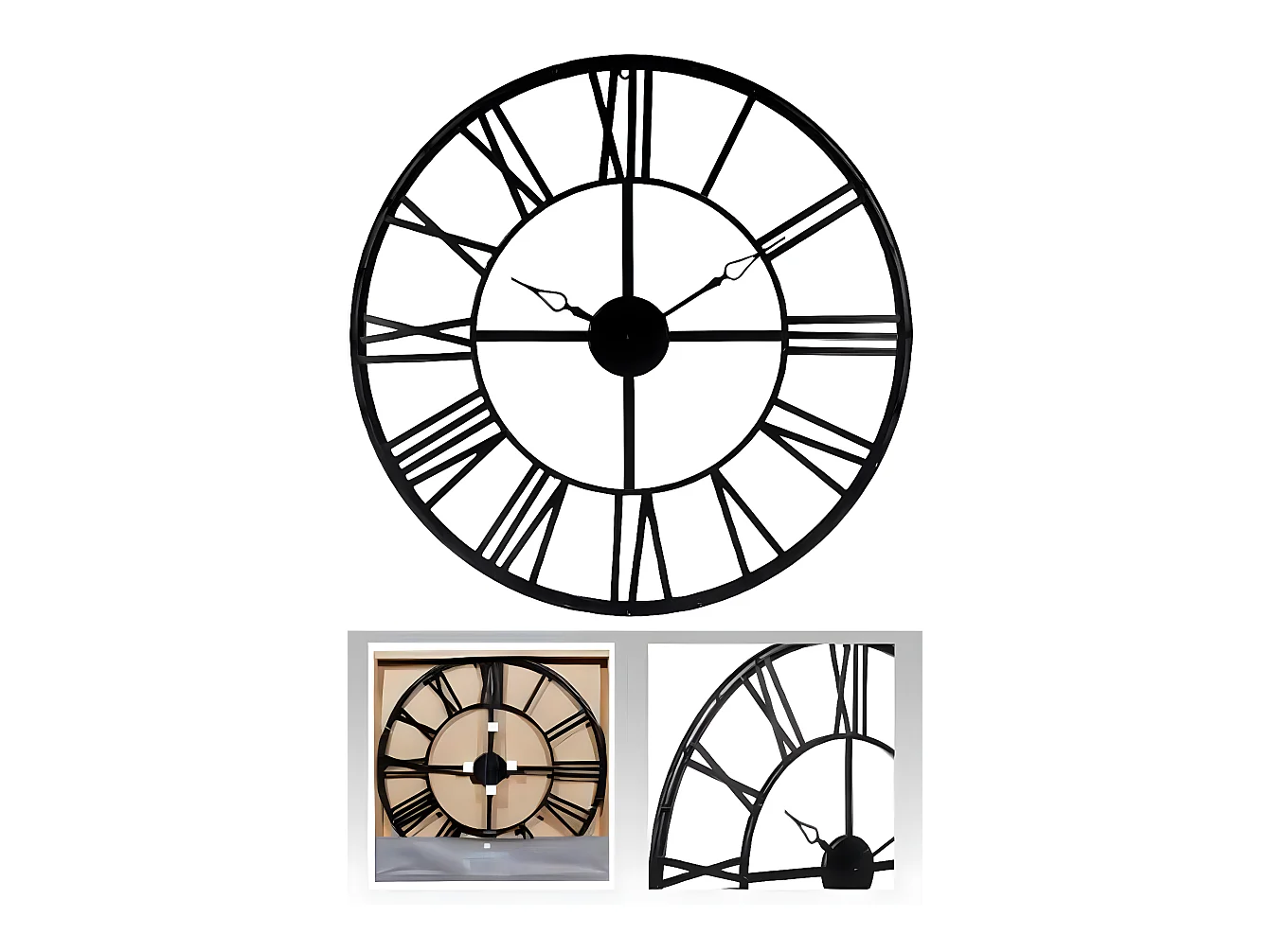 Pendule coloris Noir vintage en métal - D 70 x Ep 4 cm