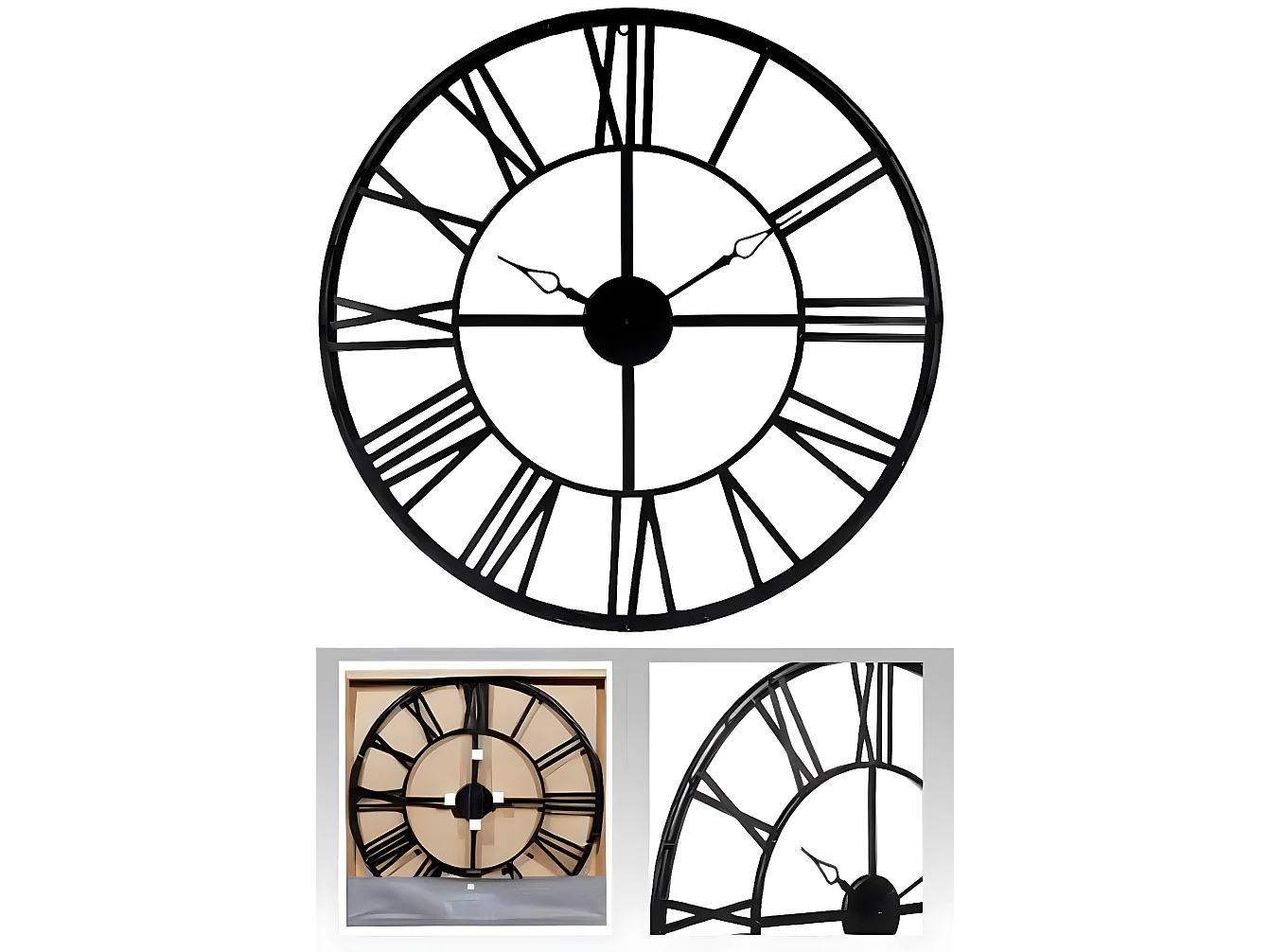 Pendule coloris Noir vintage en métal - D 70 x Ep 4 cm