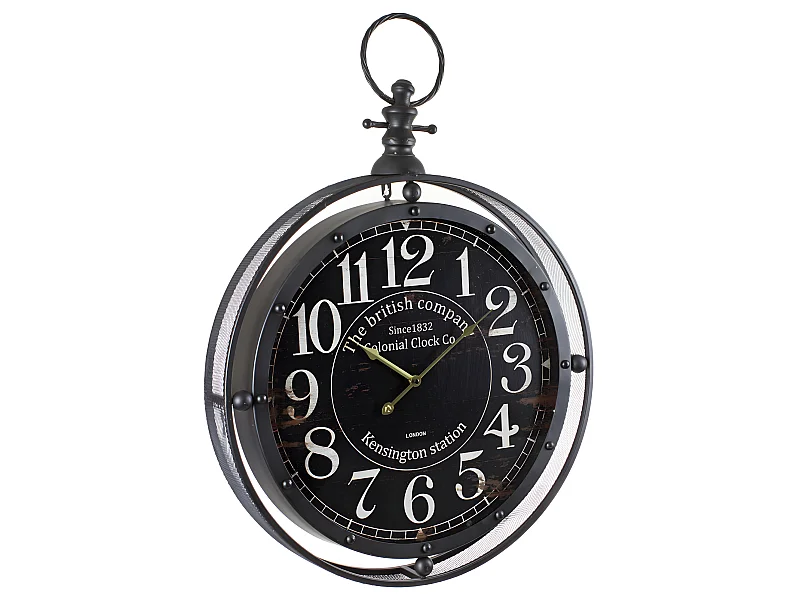 Horloge métal Gousset noir grande taille, D. 60 x Ep. 10 x H. 84 cm