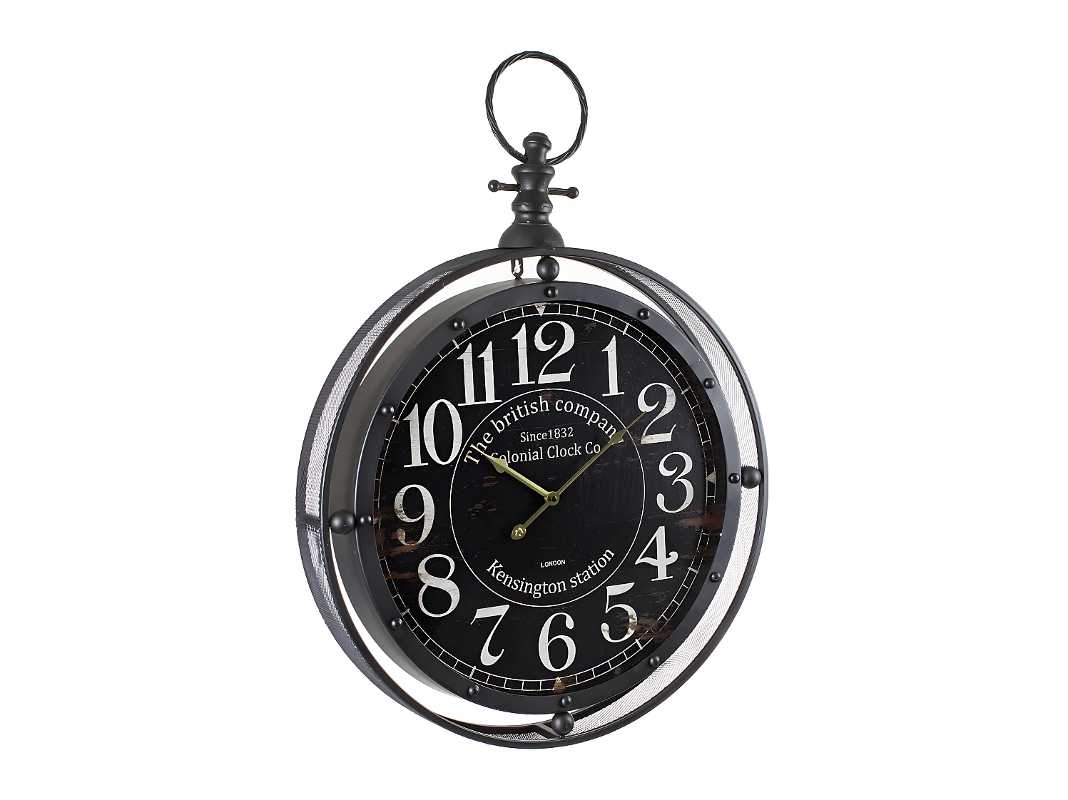 Horloge métal Gousset noir grande taille, D. 60 x Ep. 10 x H. 84 cm