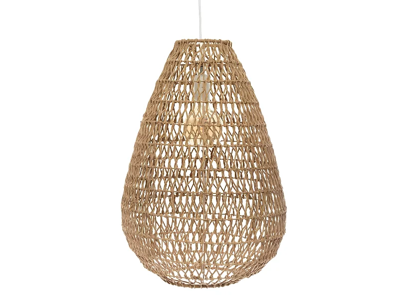 Lampe suspendue, Suspension luminaire coloris beige et fer blanc - D.  37,5  x H. 55 cm