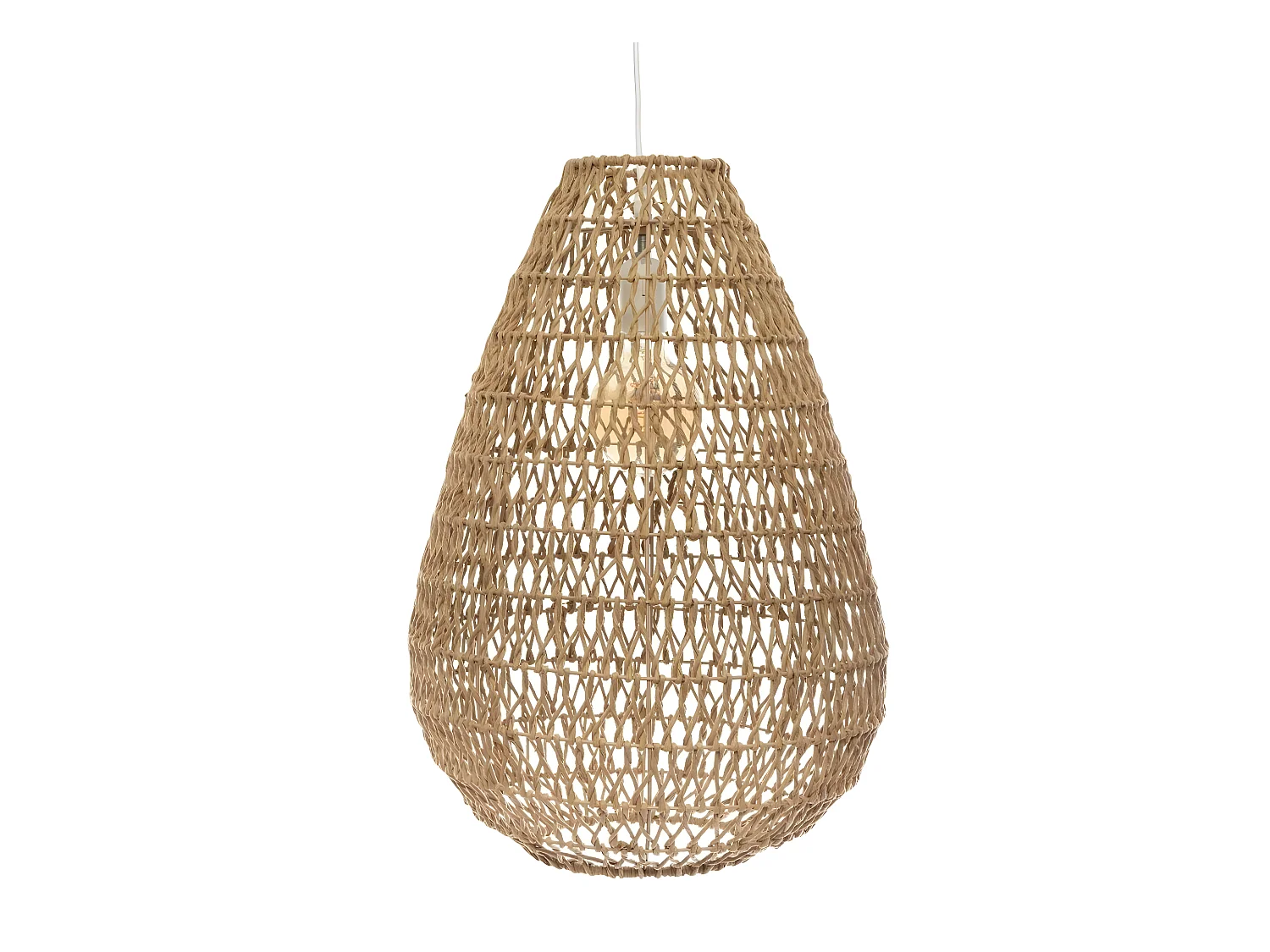 Lampe suspendue, Suspension luminaire coloris beige et fer blanc - D.  37,5  x H. 55 cm