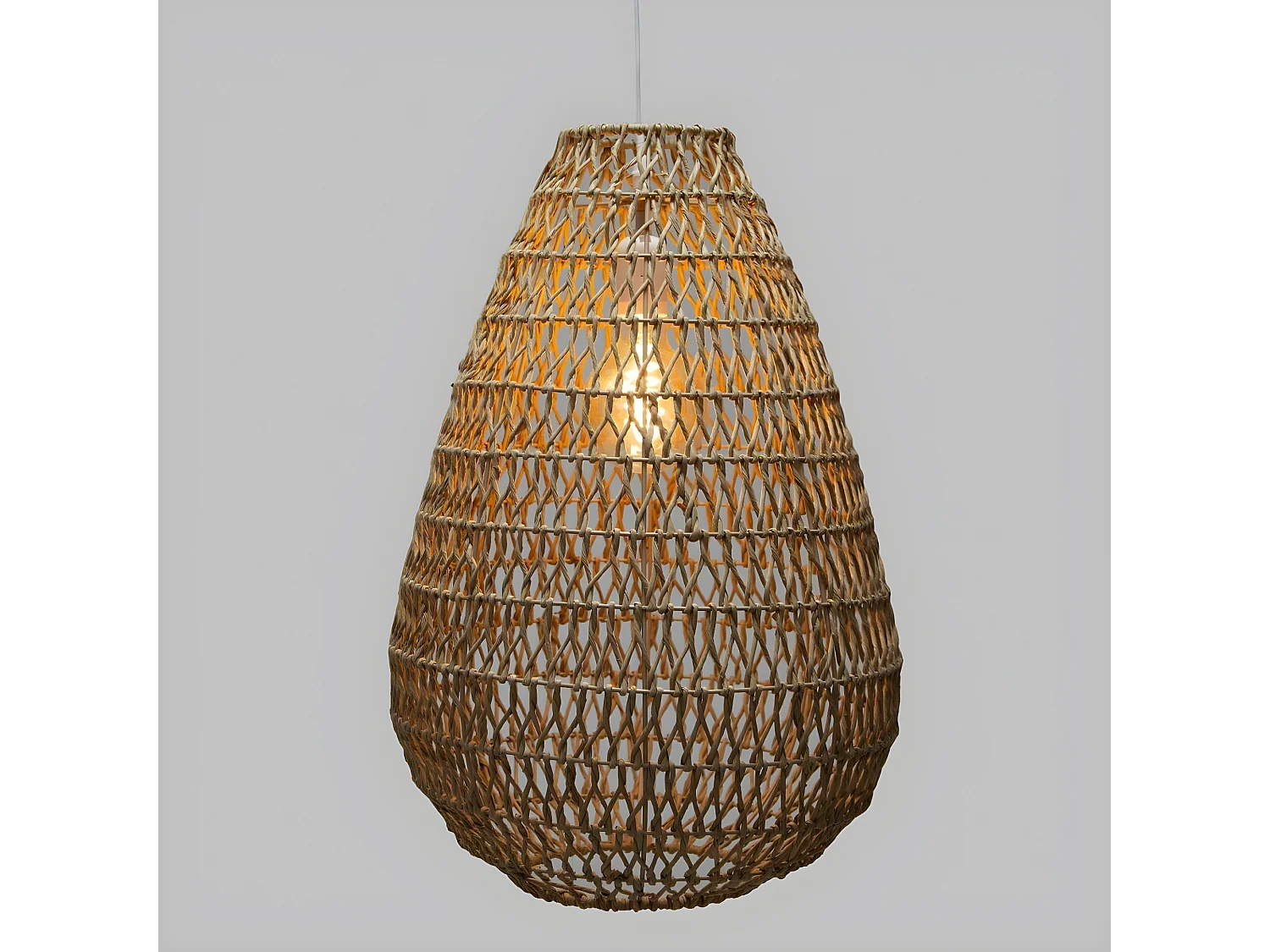 Lampe suspendue, Suspension luminaire coloris beige et fer blanc - D.  37,5  x H. 55 cm