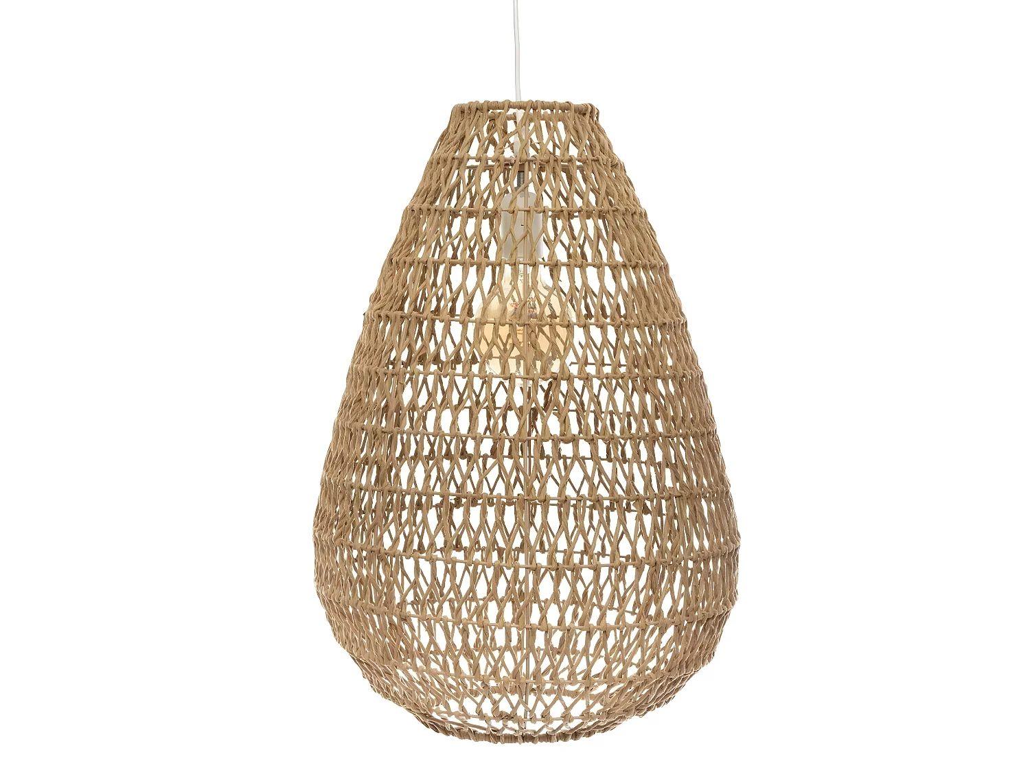 Lampe suspendue, Suspension luminaire coloris beige et fer blanc - D.  37,5  x H. 55 cm