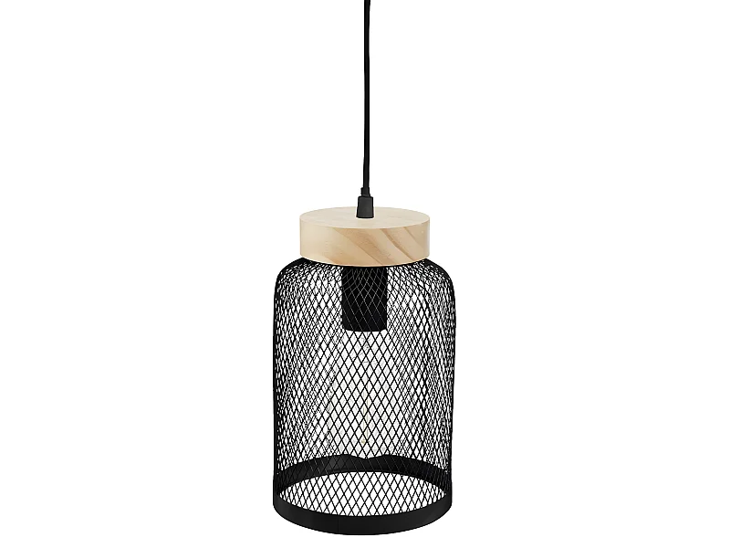 Suspension noire en métal/bois - H 24,5 cm