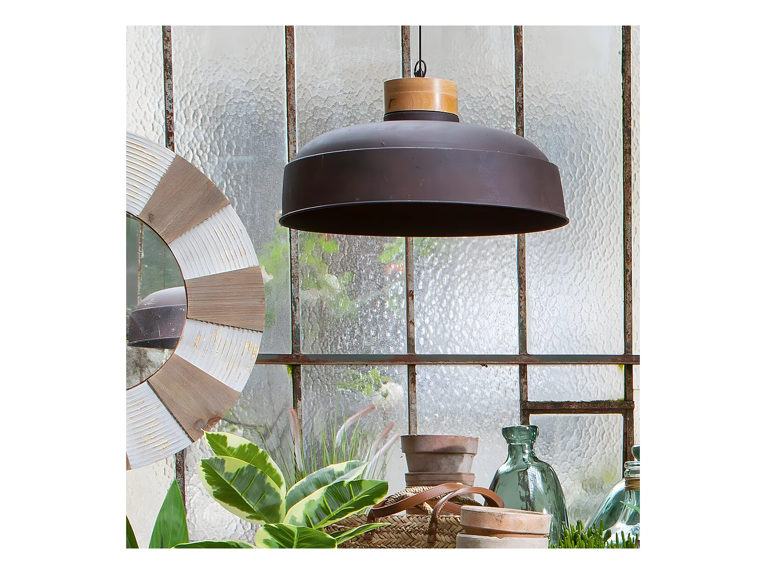 Suspension en métal coloris gris - Diamètre 57 x Hauteur 20 cm