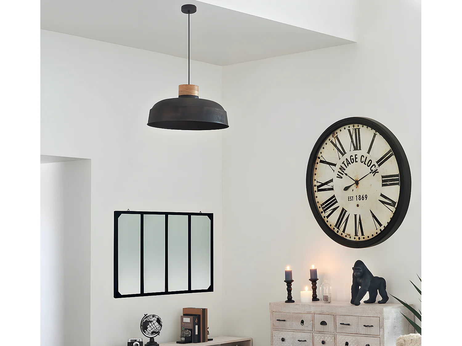 Suspension en métal coloris gris - Diamètre 57 x Hauteur 20 cm