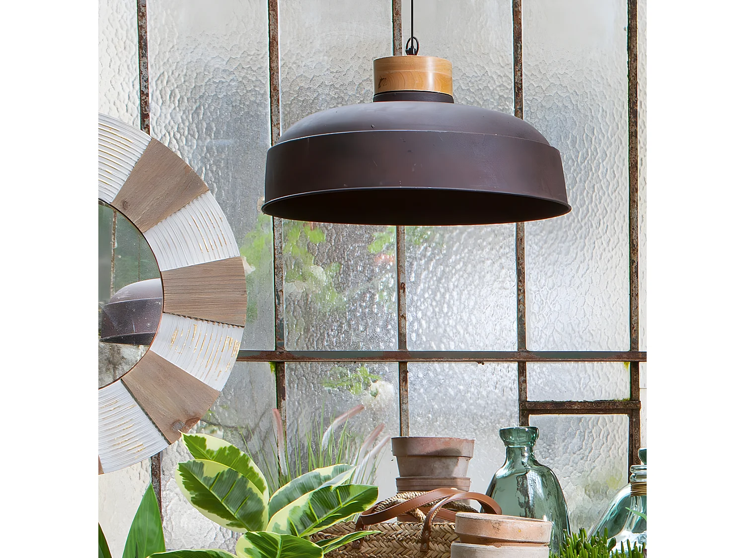 Suspension en métal coloris gris - Diamètre 57 x Hauteur 20 cm