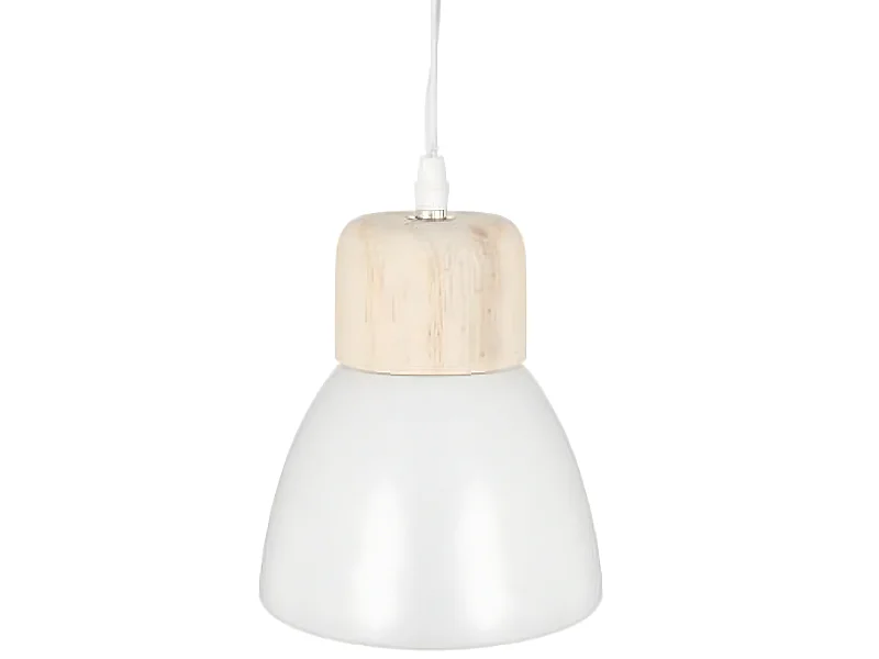 Suspension design en métal et bois coloris blanc - Dim : D.15 x H.17 cm