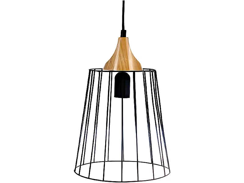 Suspension en métal et bois coloris noir - Dim : D23 x H32.5 cm