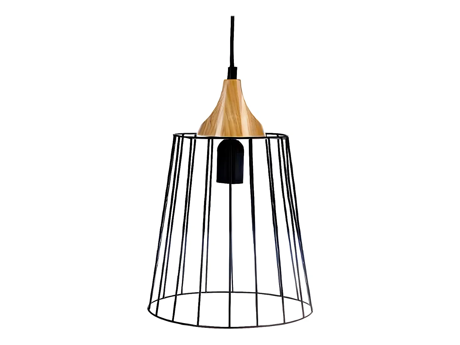 Suspension en métal et bois coloris noir - Dim : D23 x H32.5 cm
