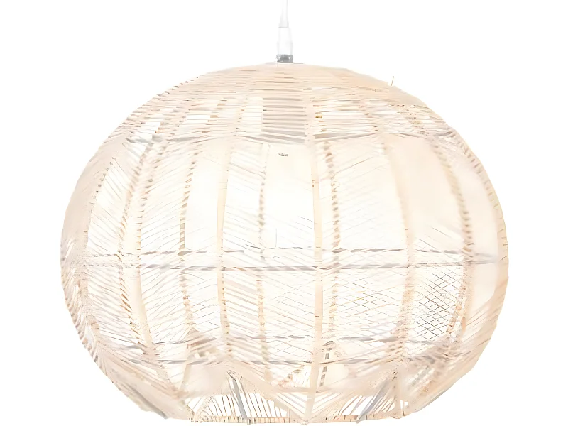 Suspension design en rotin et fer coloris beige - Dim : D 38 x H 32 cm