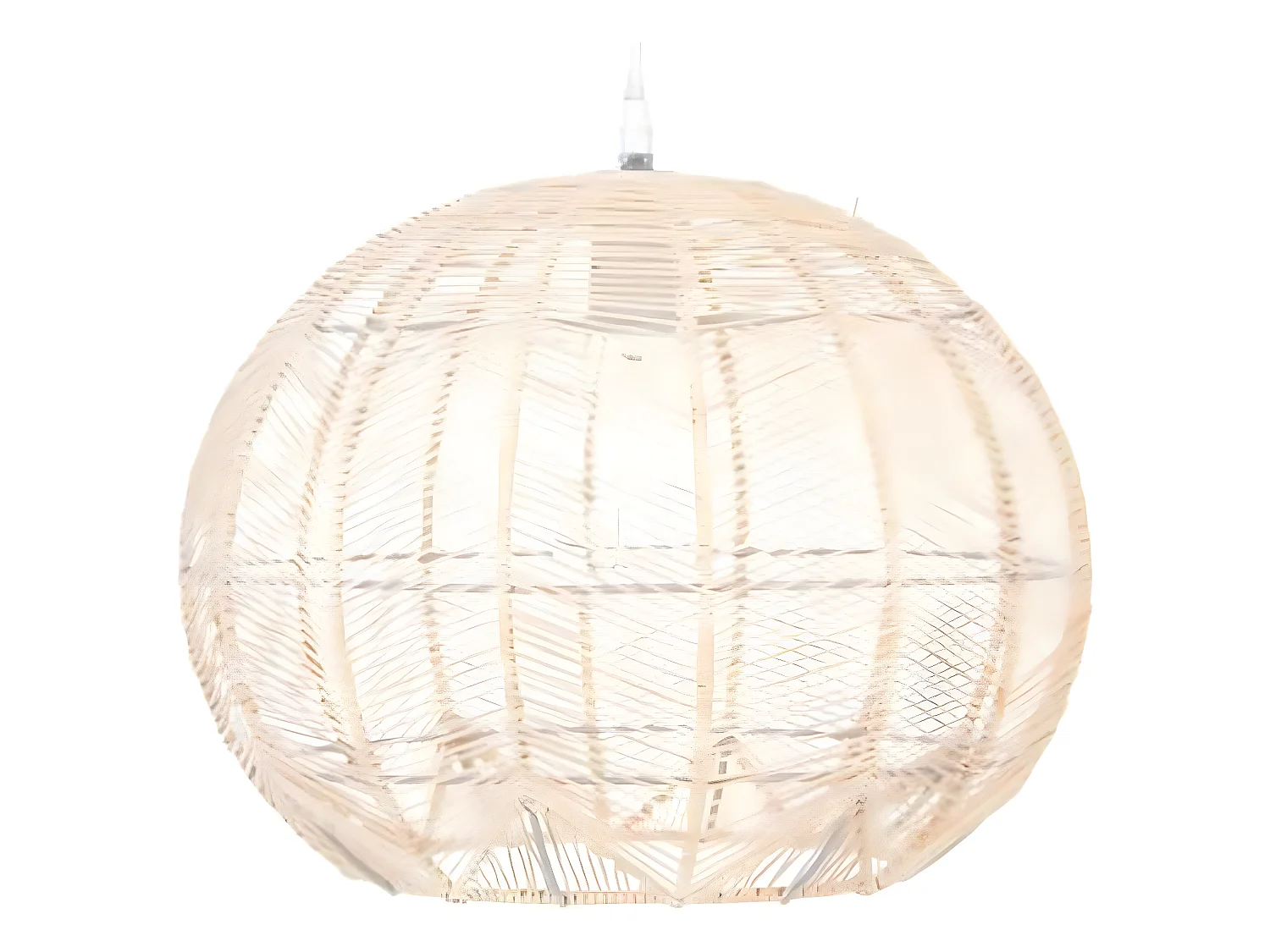 Suspension design en rotin et fer coloris beige - Dim : D 38 x H 32 cm
