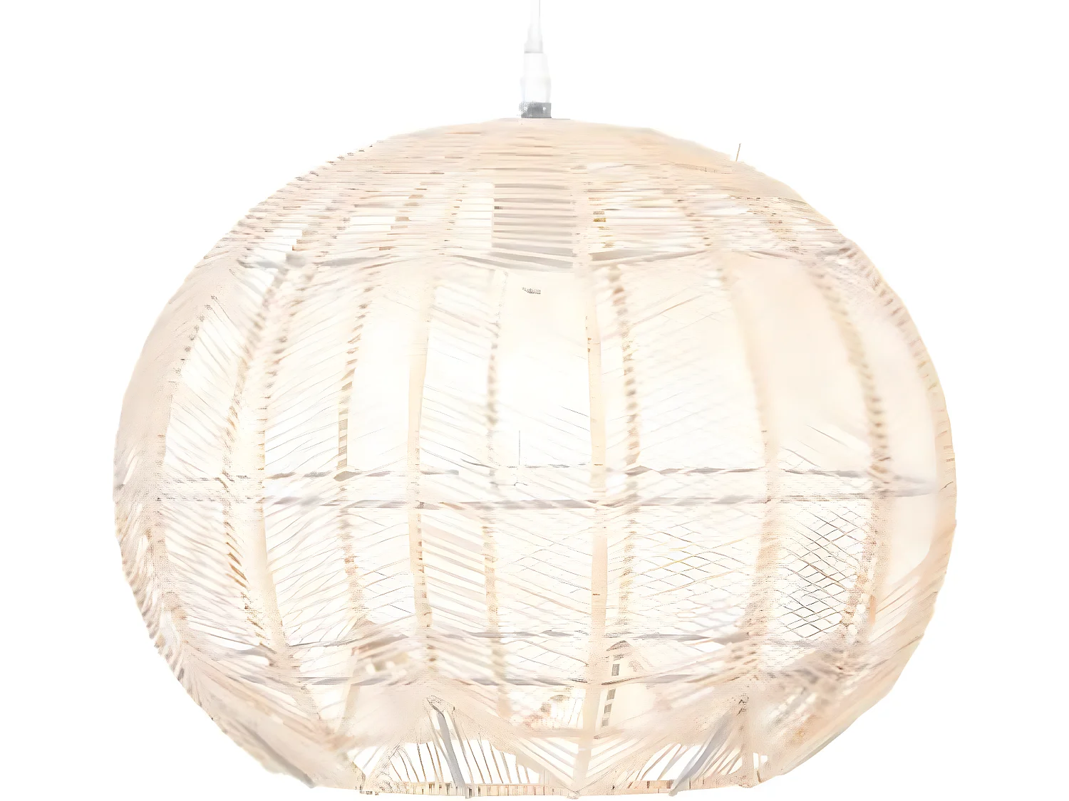 Suspension design en rotin et fer coloris beige - Dim : D 38 x H 32 cm