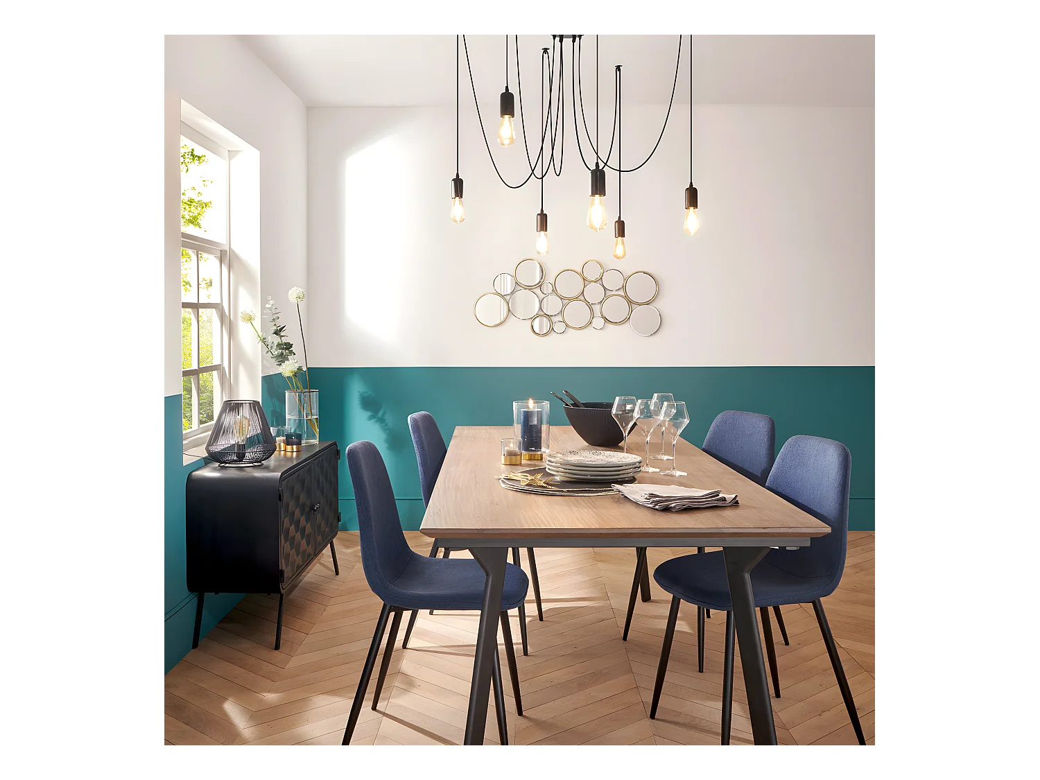 Suspension filaire 6 ampoules en métal noir