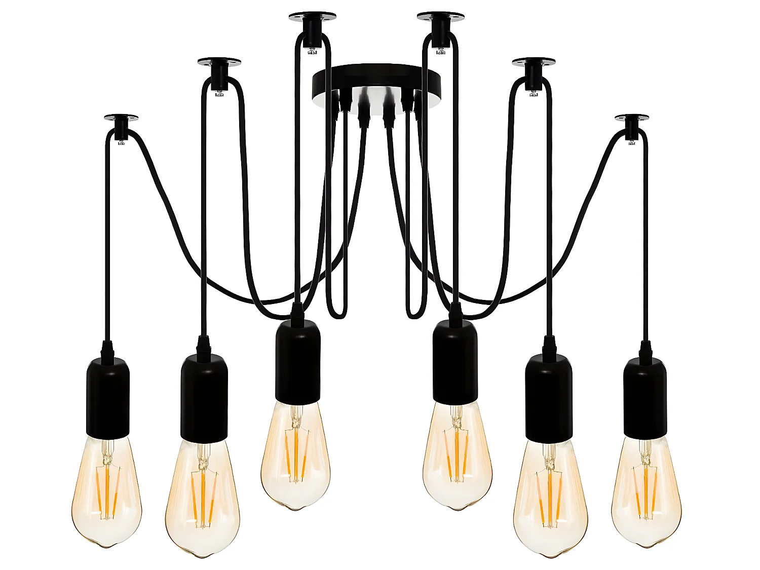Suspension filaire 6 ampoules en métal noir