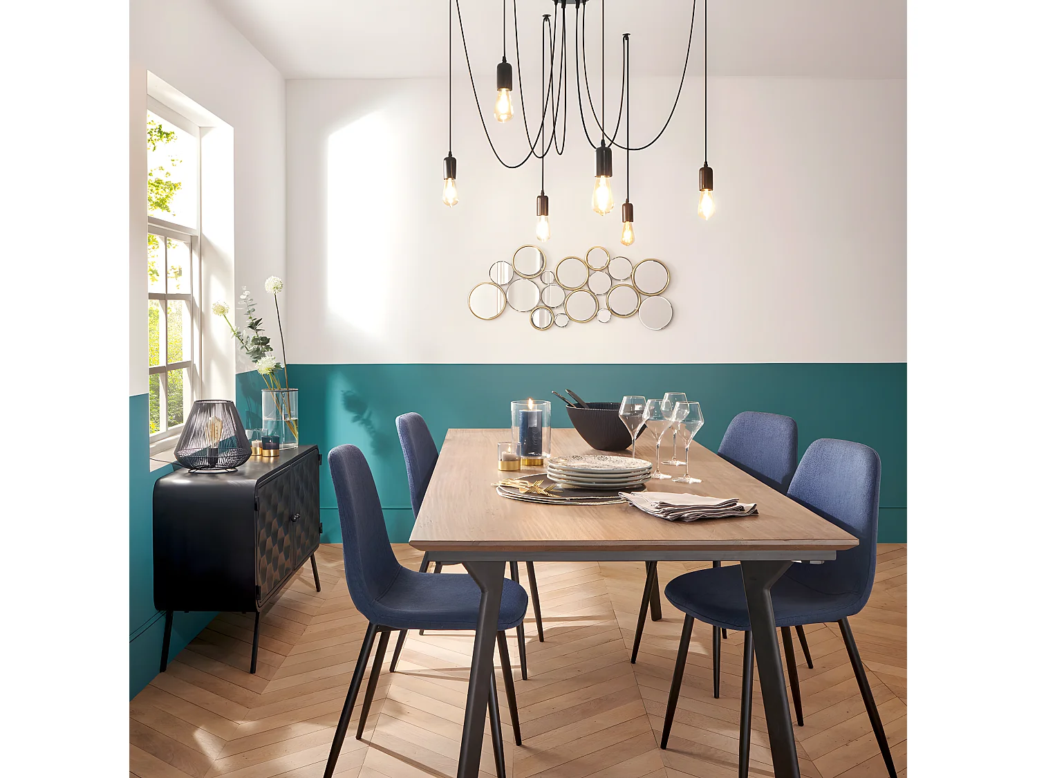 Suspension filaire 6 ampoules en métal noir