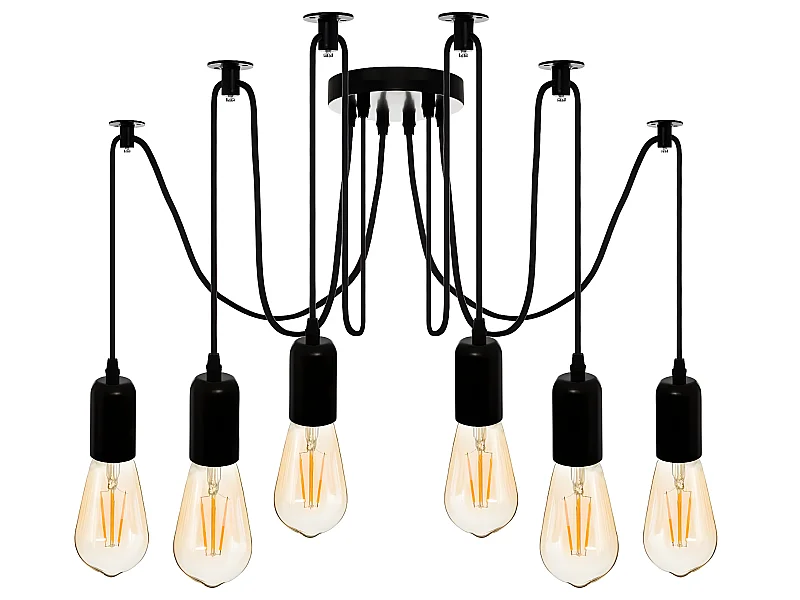 Suspension filaire 6 ampoules en métal noir