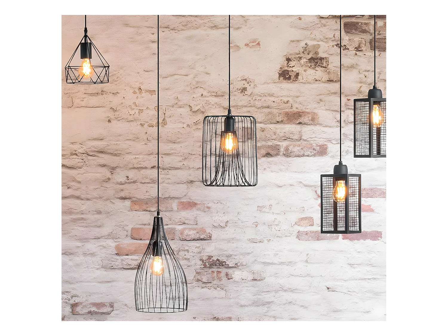 Suspension filaire en métal coloris noir - Diamètre 20 x Hauteur 25,5 cm