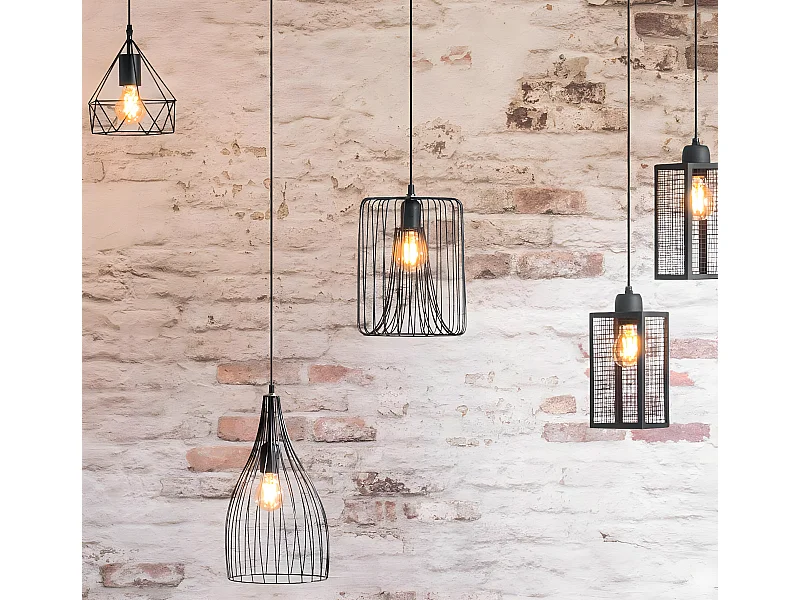 Suspension filaire en métal coloris noir - Diamètre 20 x Hauteur 25,5 cm