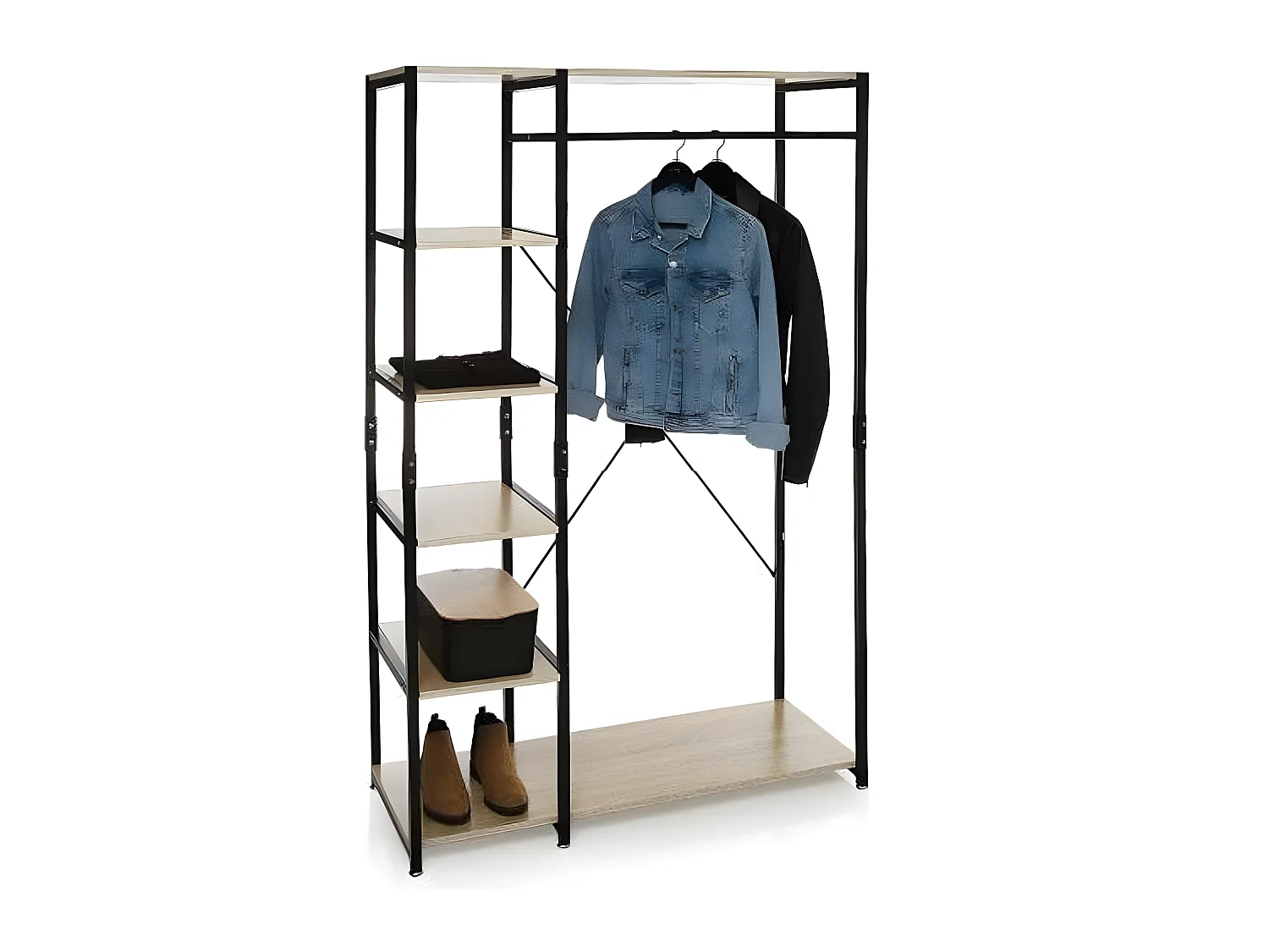 Penderie avec 5 étagères en bois et métal - Longueur 100 x Profondeur 40 x Hauteur 170 cm