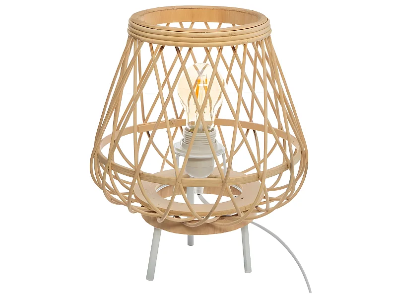Lampe trepied coloris beige en bambou - D. 27 x H. 31 cm