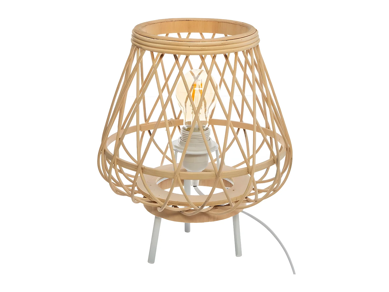 Lampe trepied coloris beige en bambou - D. 27 x H. 31 cm