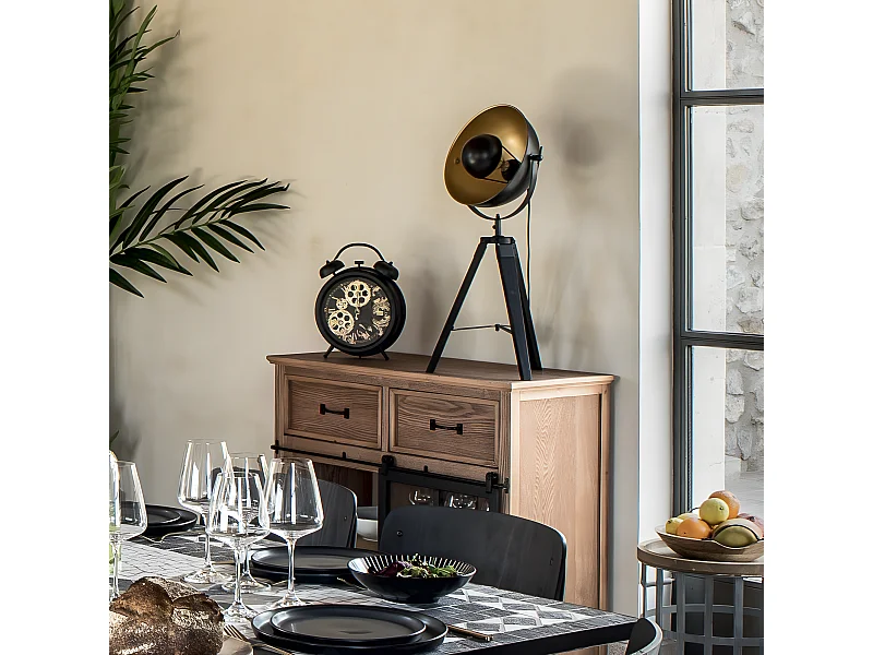 Lampe trepied coloris noir en paulownia - D. 35 x H. 71 cm