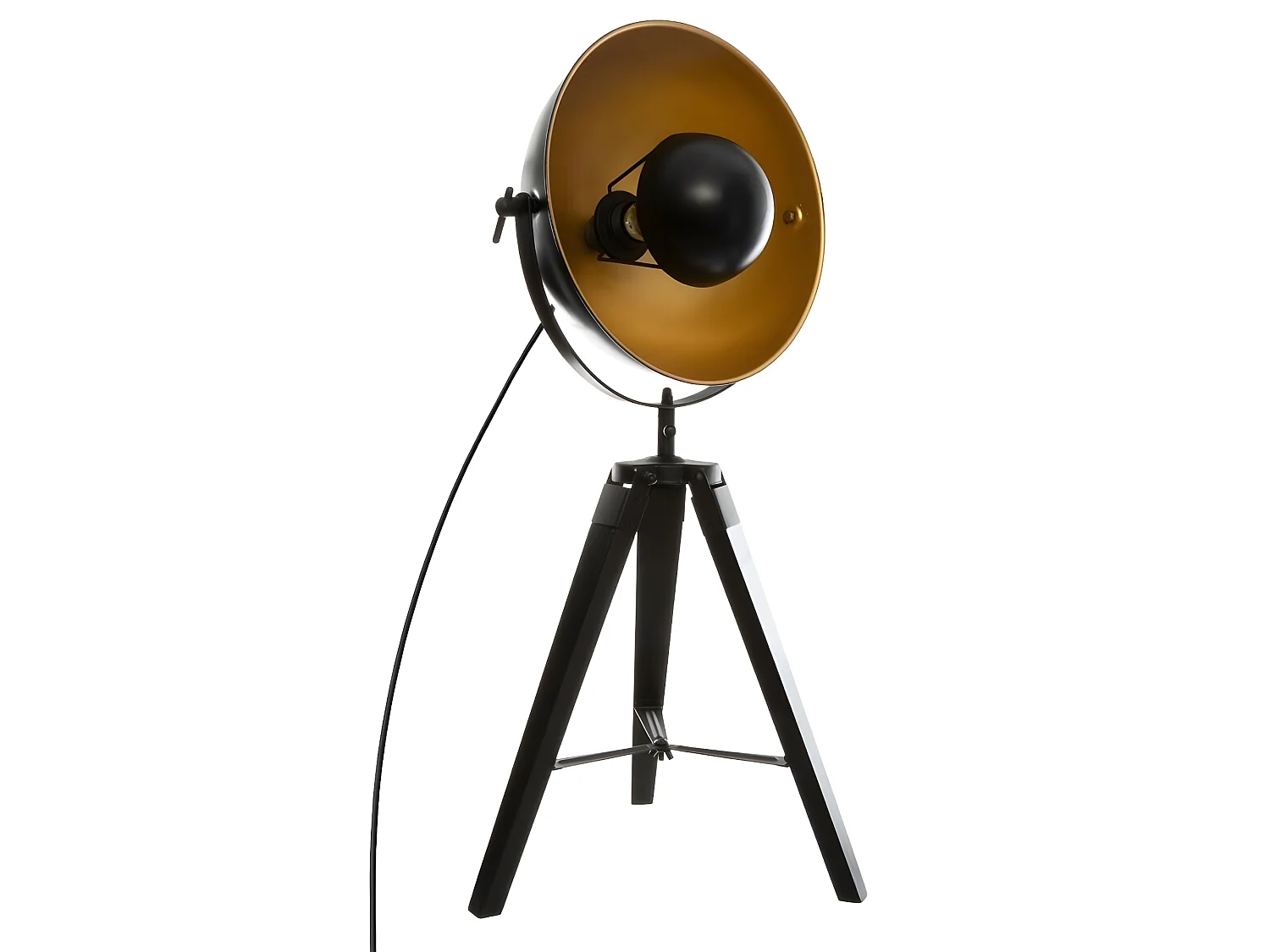 Lampe trepied coloris noir en paulownia - D. 35 x H. 71 cm