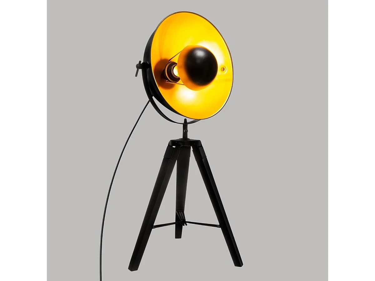 Lampe trepied coloris noir en paulownia - D. 35 x H. 71 cm