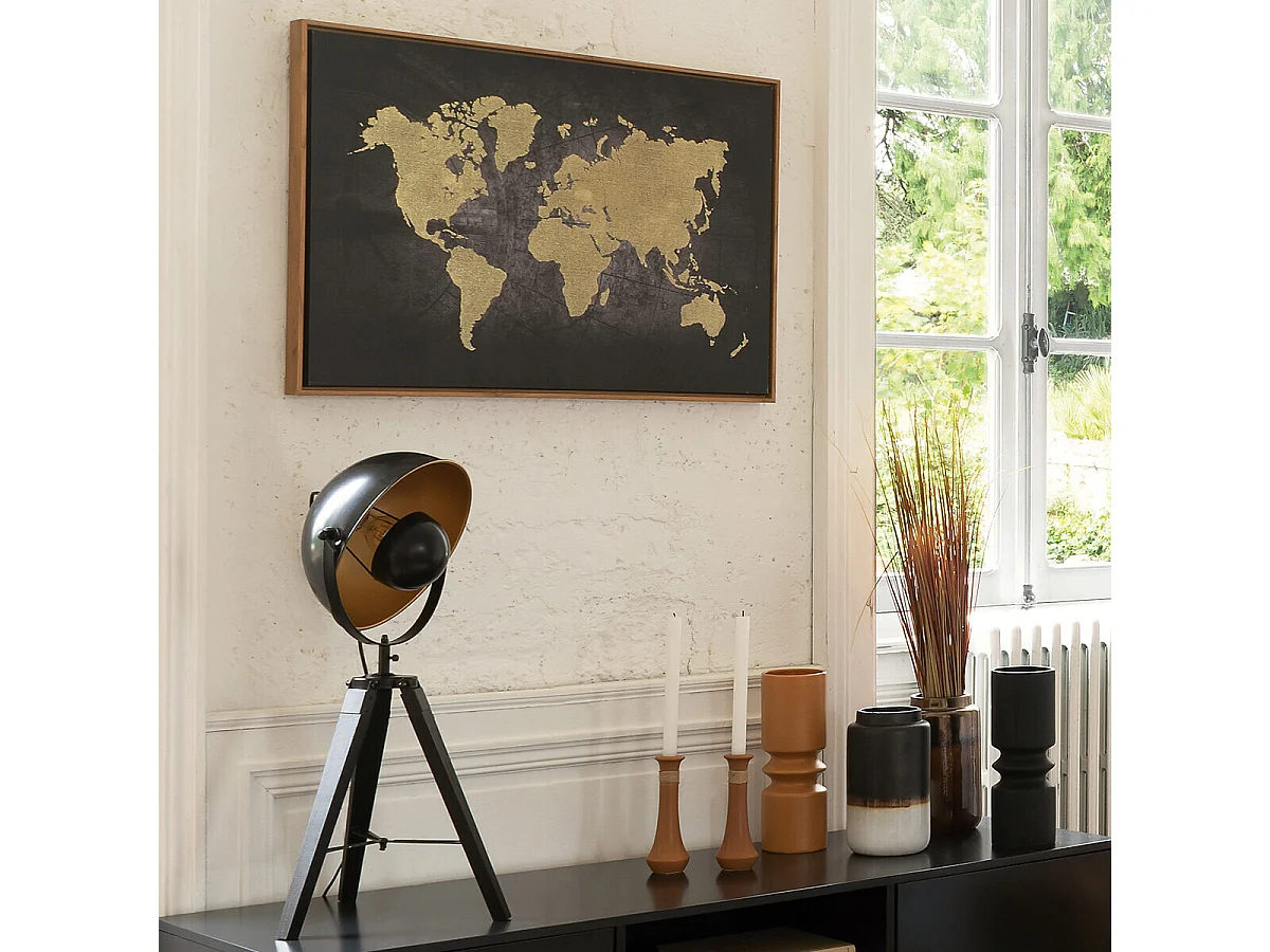 Lampe trepied coloris noir en paulownia - D. 35 x H. 71 cm