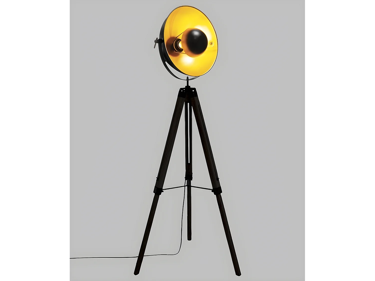 Lampadaire trepied en paulownia coloris noir - D. 67 x H. 162 cm