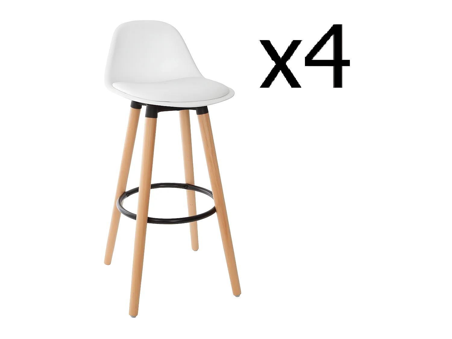 Lot de 4 Tabourets de bar blanc - L. 42,5 x l. 39,5 x H. 92 cm
