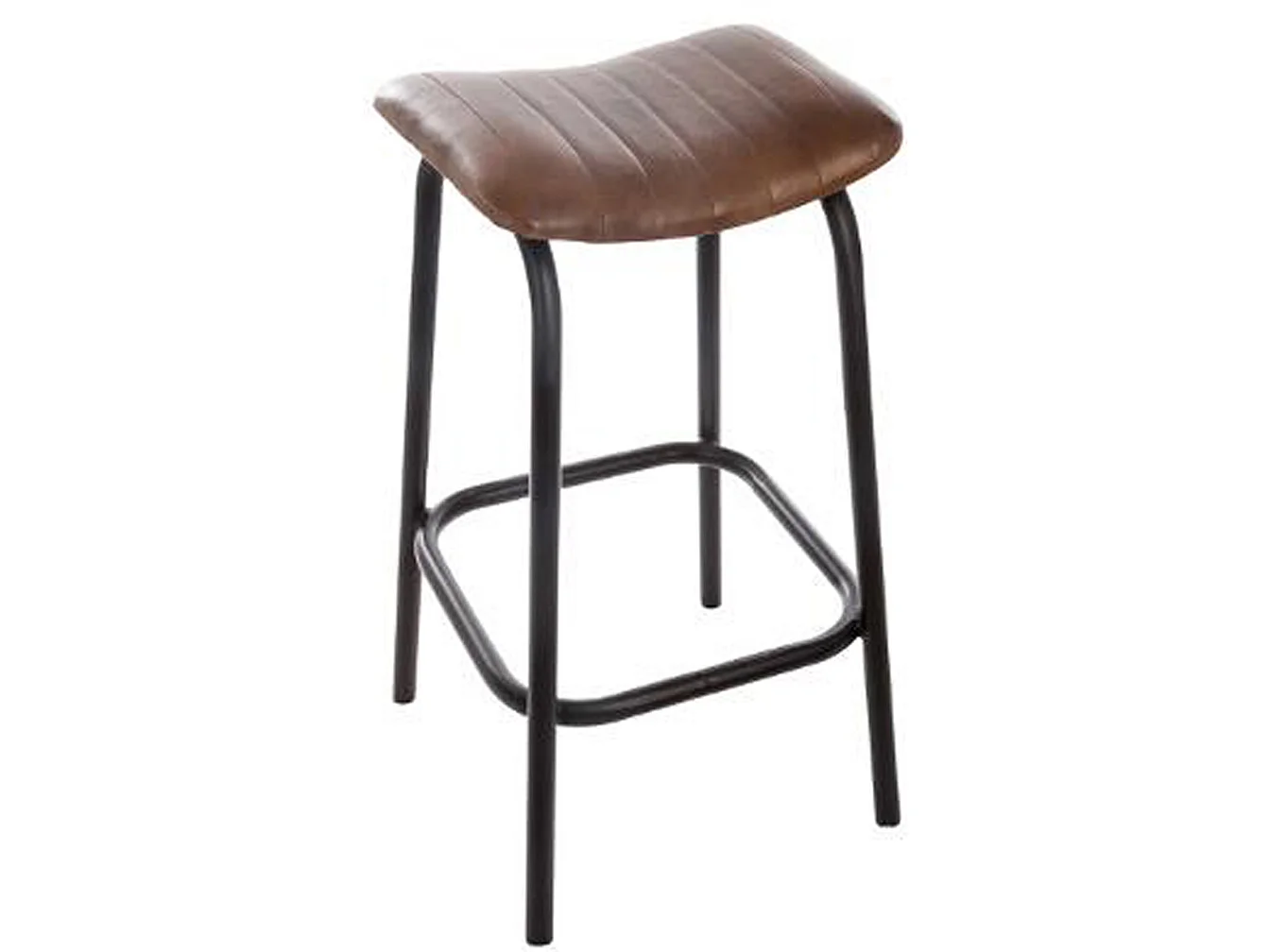 Tabouret de bar en cuir coloris marron - Dim : L.42 x l.40 x H.75 cm