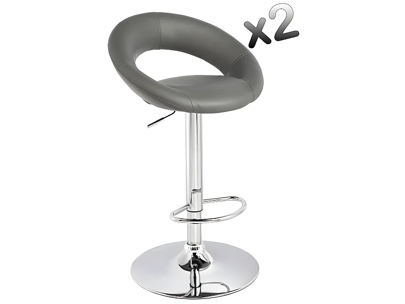 Lot de 2 tabourets de bar en acier chromé coloris gris Eclipse, Dim : Hauteur réglable de 78 à 105 cm