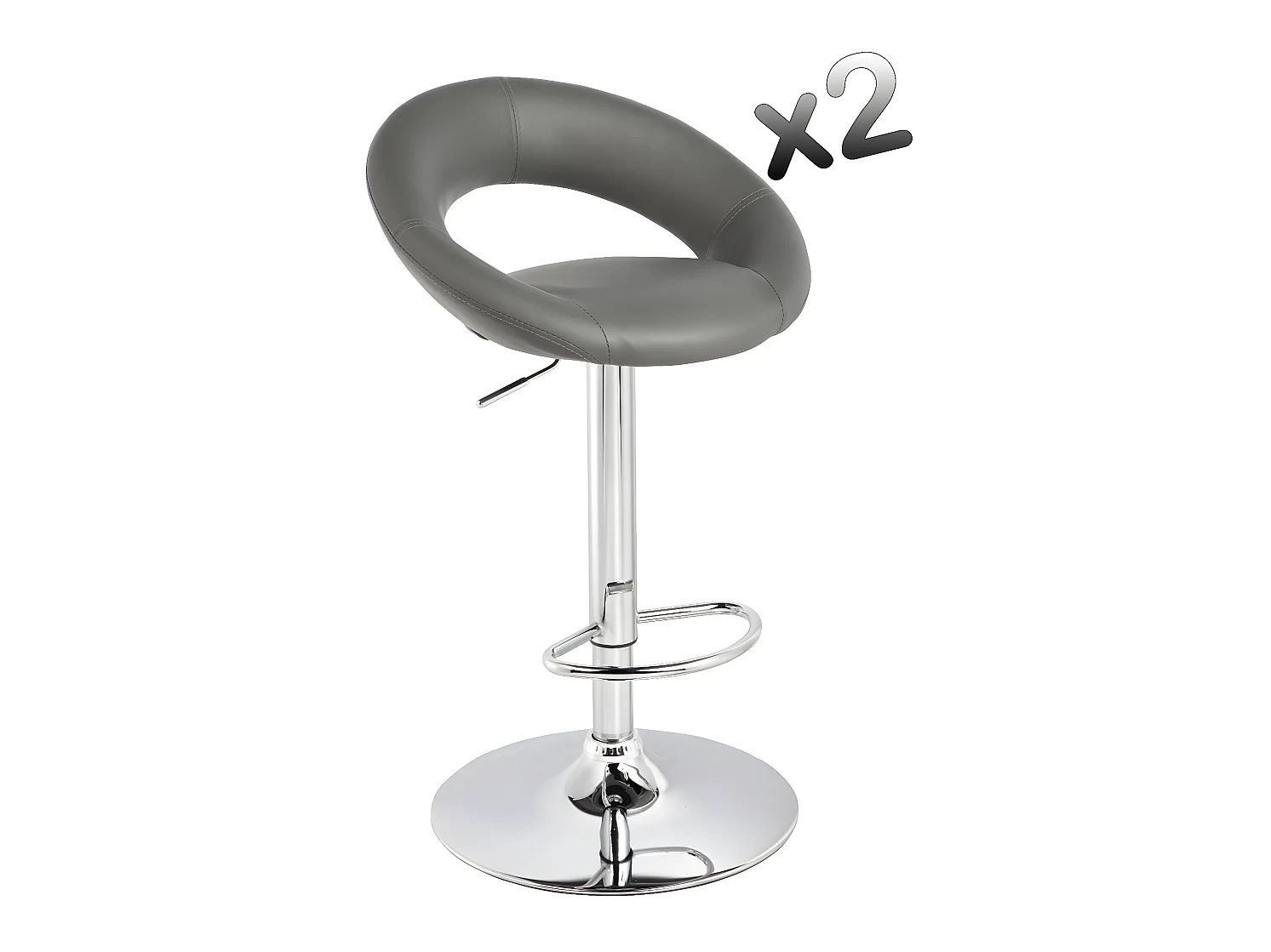 Lot de 2 tabourets de bar en acier chromé coloris gris Eclipse, Dim : Hauteur réglable de 78 à 105 cm