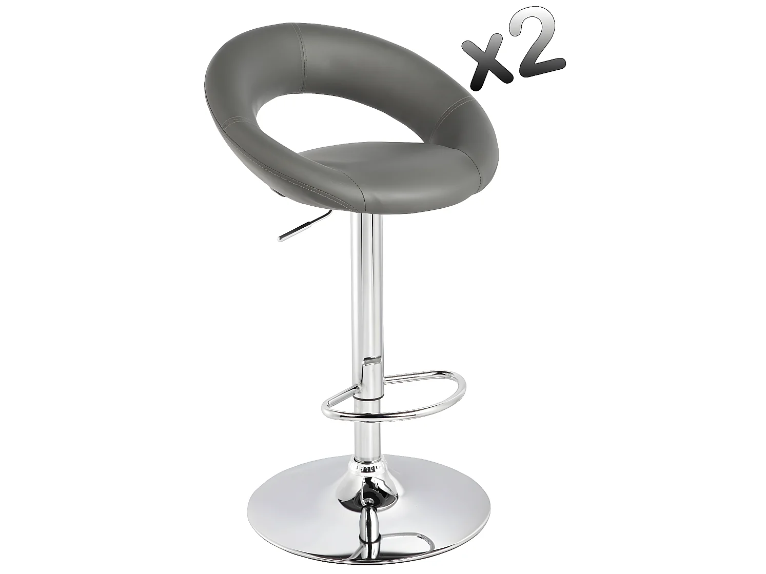 Lot de 2 tabourets de bar en acier chromé coloris gris Eclipse, Dim : Hauteur réglable de 78 à 105 cm