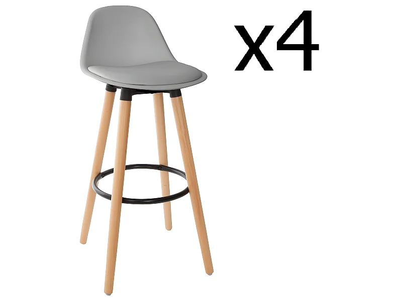 Lot de 4 Tabourets de bar gris - L. 42,5 x l. 39,5 x H. 92 cm