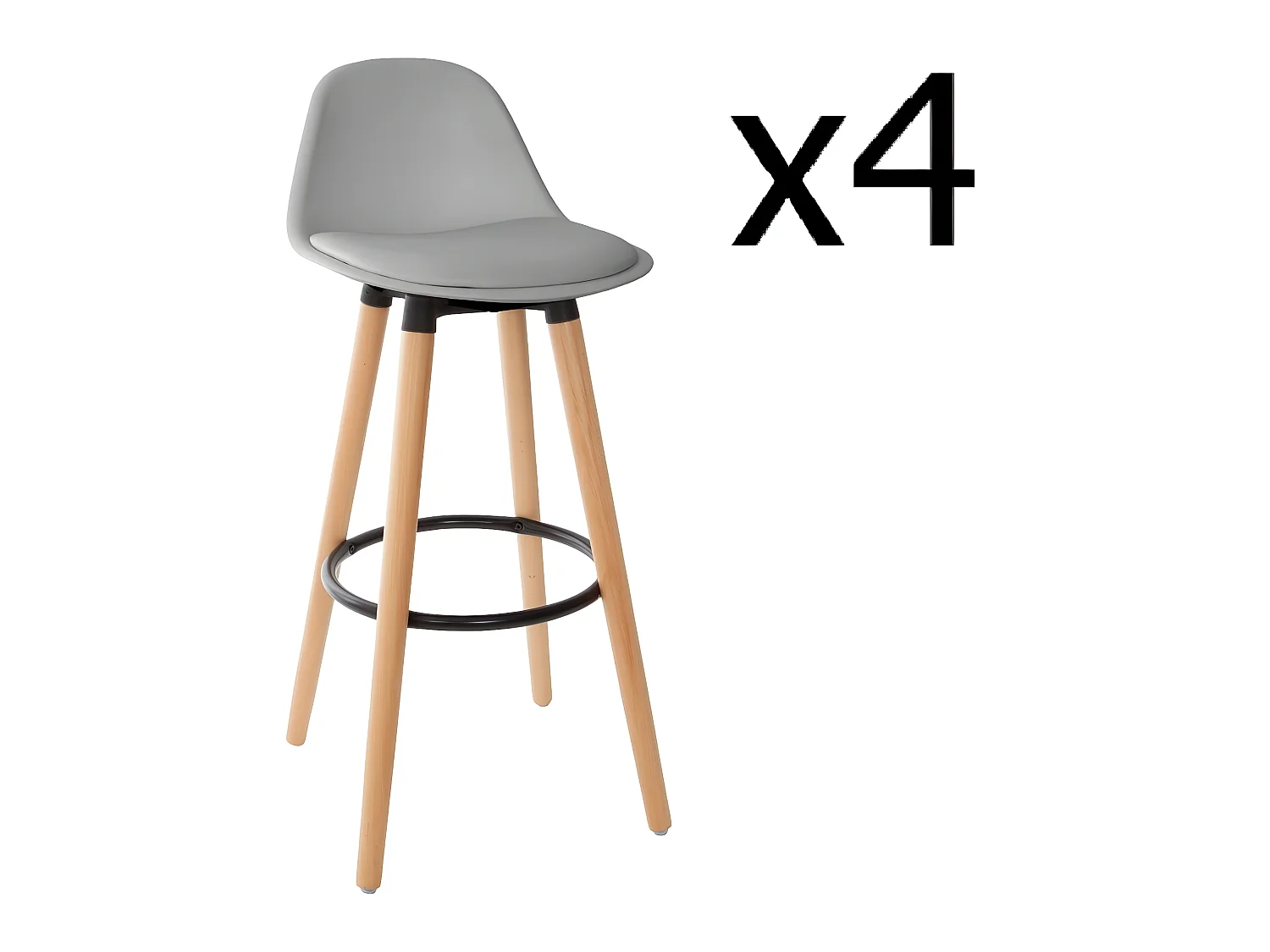 Lot de 4 Tabourets de bar gris - L. 42,5 x l. 39,5 x H. 92 cm