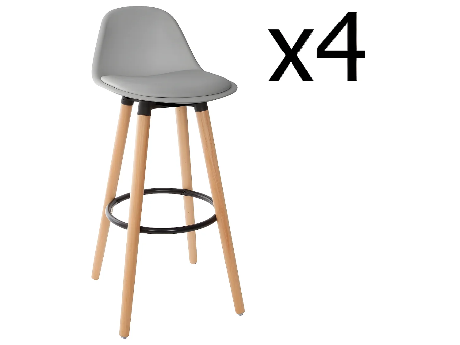 Lot de 4 Tabourets de bar gris - L. 42,5 x l. 39,5 x H. 92 cm