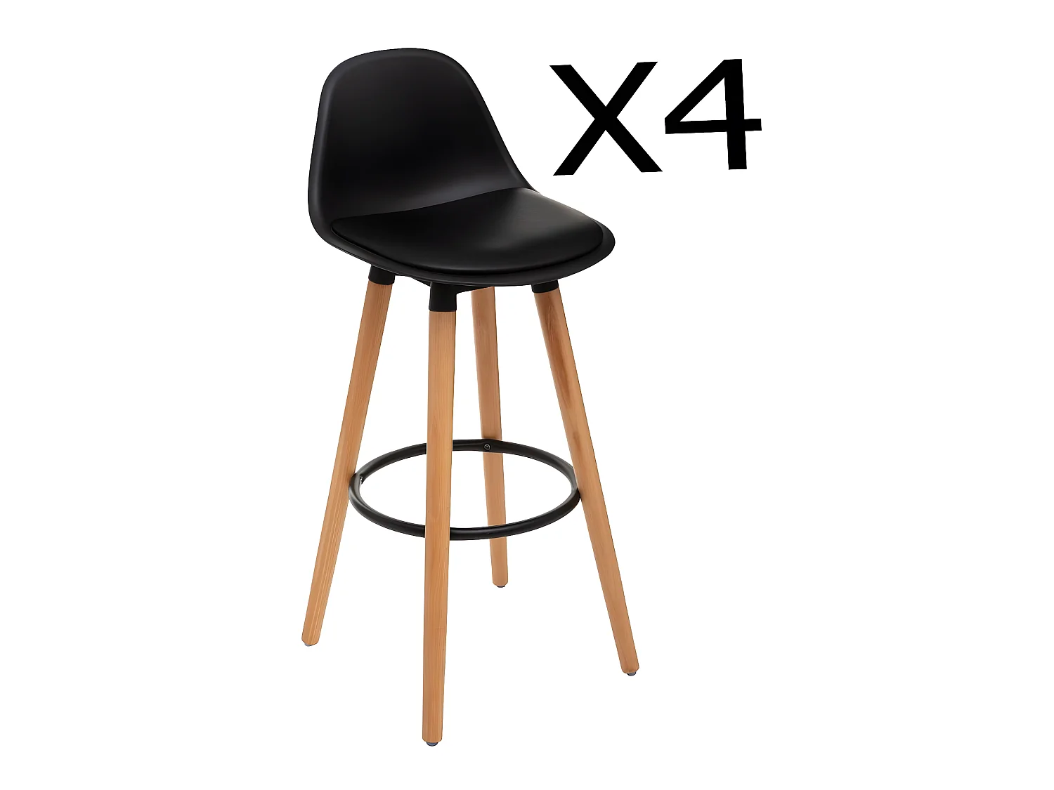 Lot de 4 tabourets de bar en polypropylène et hêtre coloris noir - L.42,5 x l.39,5 x H.92 cm