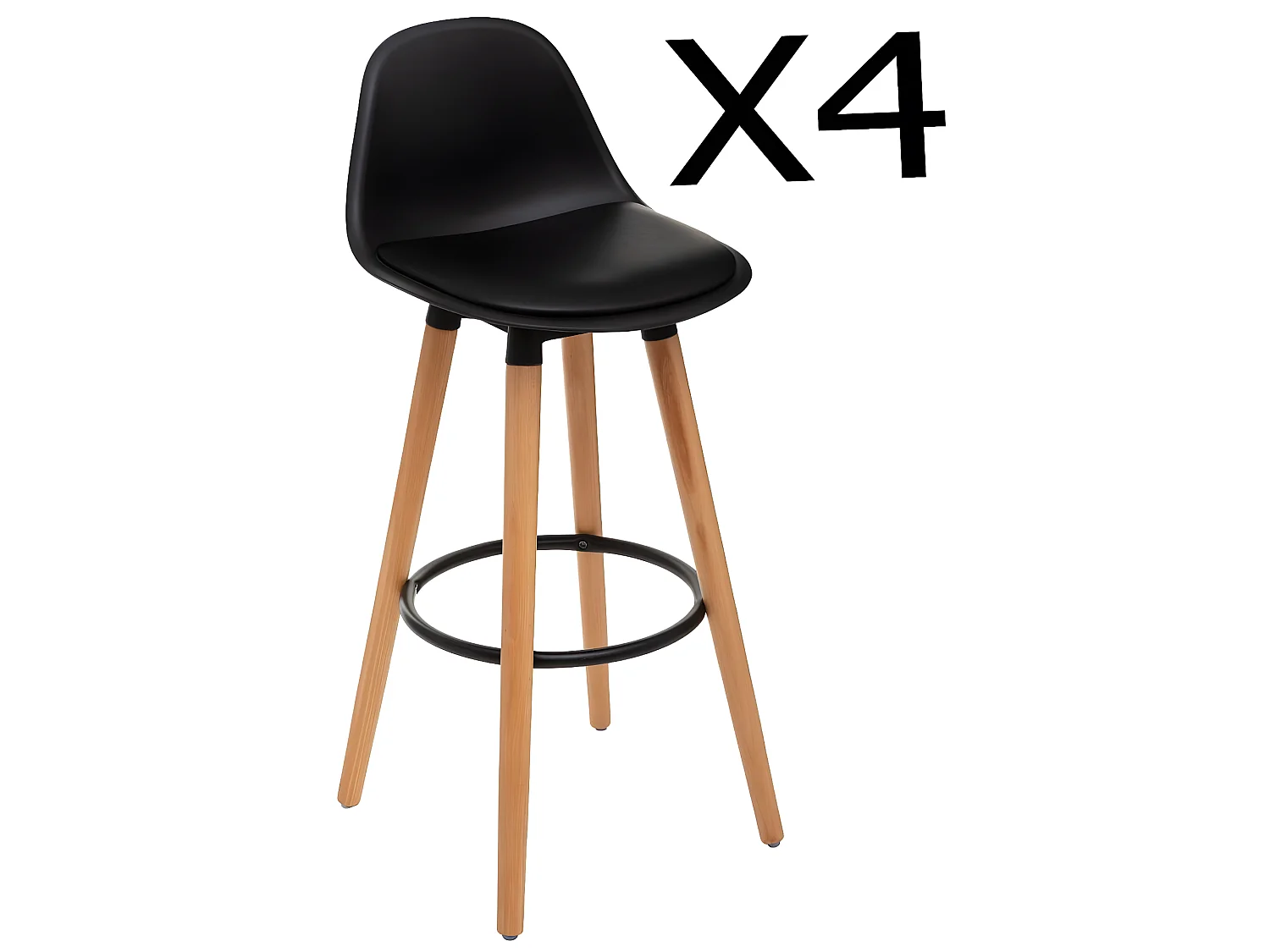 Lot de 4 tabourets de bar en polypropylène et hêtre coloris noir - L.42,5 x l.39,5 x H.92 cm