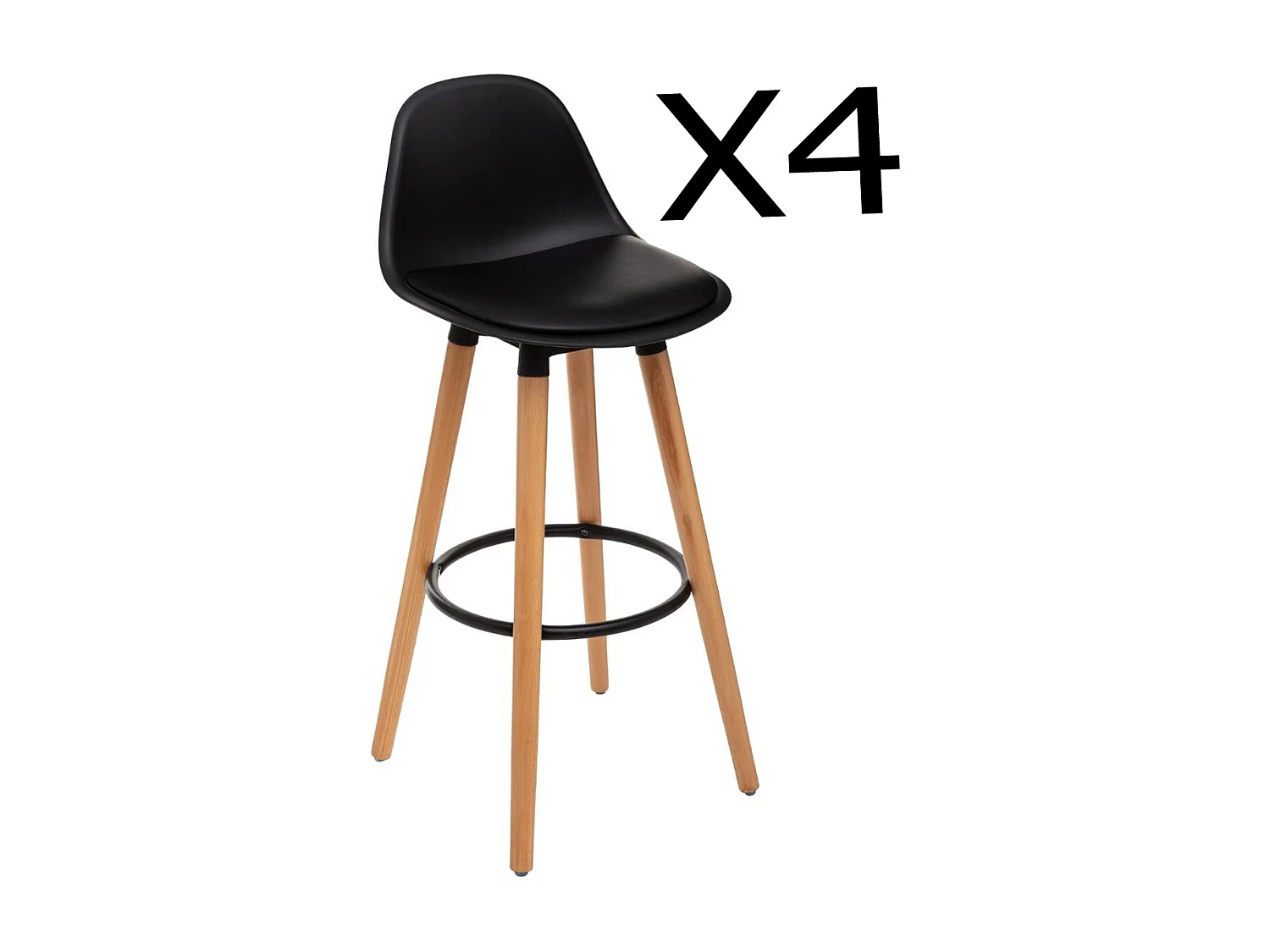 Lot de 4 tabourets de bar en polypropylène et hêtre coloris noir - L.42,5 x l.39,5 x H.92 cm