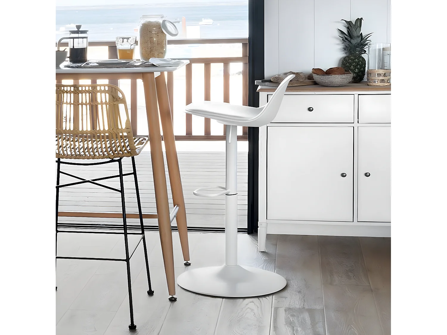 Lot de 2 chaises de bar en polypropylène coloris blanc - Diamètre 45 x Hauteur 103 cm