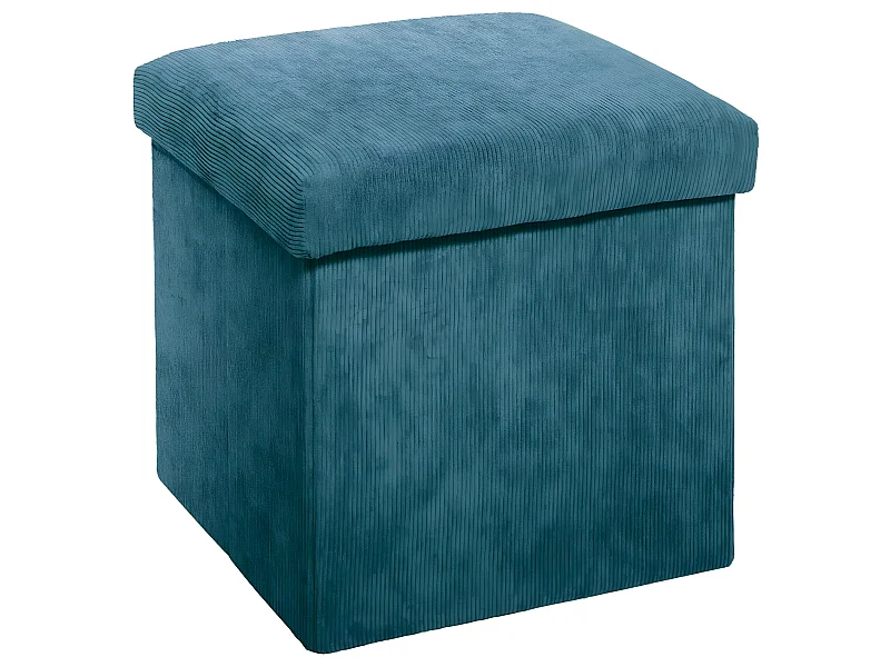Pouf coloris bleu en velours - L. 38 x l. 38 x H. 38 cm