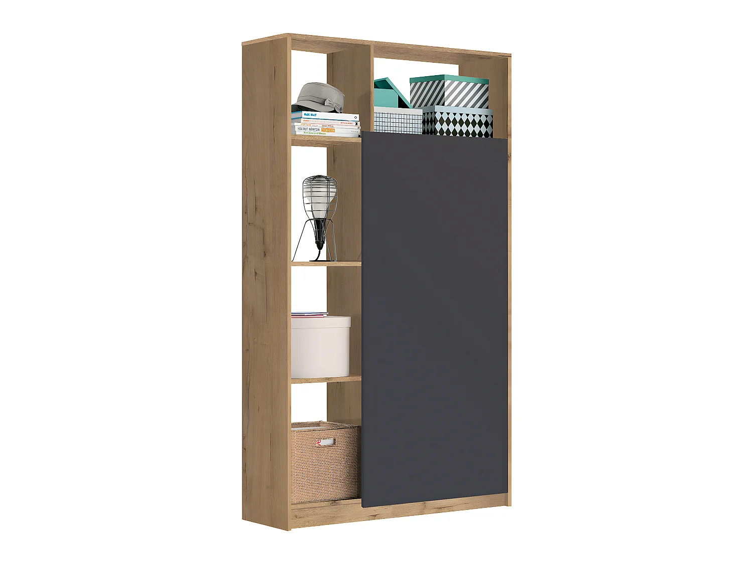 Armoire / meuble de rangement coloris chêne doré/gris - Hauteur 180 x Longueur 100 x Profondeur 35 cm