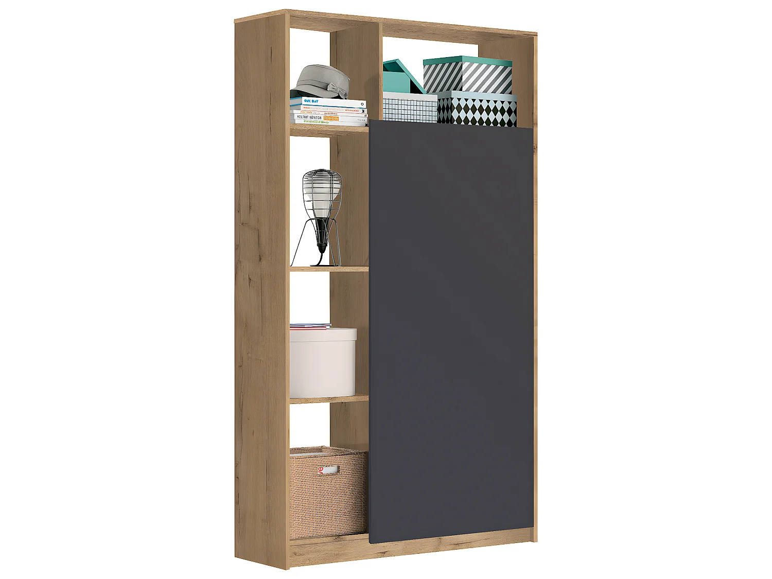 Armoire / meuble de rangement coloris chêne doré/gris - Hauteur 180 x Longueur 100 x Profondeur 35 cm