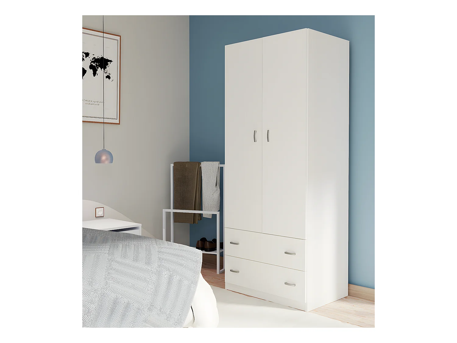 Armoire placard / meuble de rangement coloris Blanc brillant - Hauteur 180 x Longueur 74 x Profondeur 50 cm