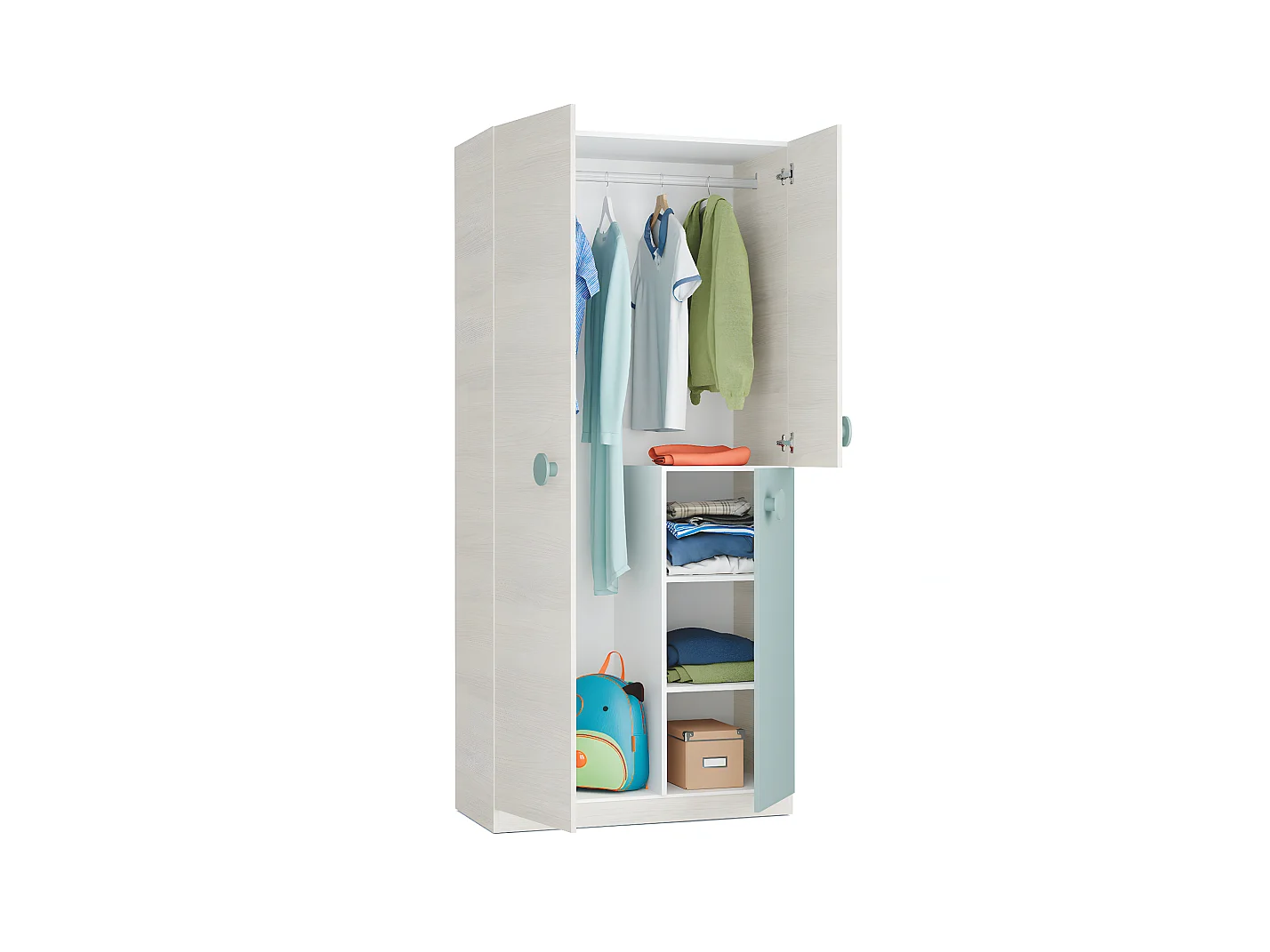 Armoire avec 3 portes coloris Blanc Alpes / vert Acqua en mélamine - Dim : 200 x 90 x 52 cm