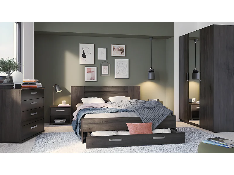 Armoire placard meuble de rangement coloris chêne Waterford - Longueur 133.5 x Hauteur 191.5 x Profondeur 51.4 cm